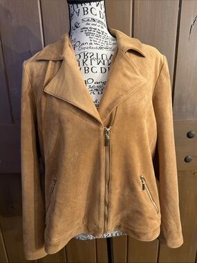 Chico's faux Suede Moto Jacket — Tan